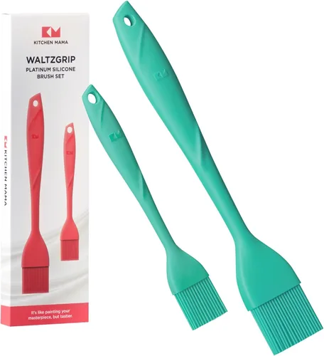 Vista 10 de Kitchen Mama WaltzGrip Platinum - Cepillo de silicona para repostería, color azul Juego de 2, resistente al calor, apto para lavavajillas
