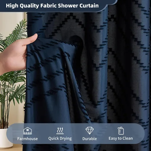 Vista 67 de Cortina de ducha Siiluminisoy de 36x72 beige, cortina de ducha de tela de tamaño pequeño, cortinas de ducha de tela con tufting, diseño chevron a