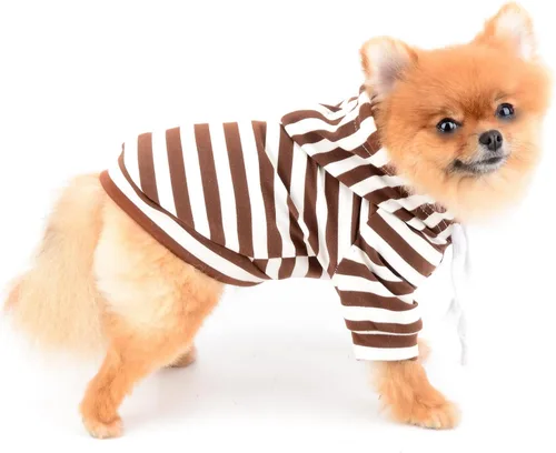 Vista 5 de SMALLLEE_LUCKY_STORE Sudadera con capucha a rayas para mascotas, para perros pequeños, medianos y gatos, cachorros, suéter con gorro para clima
