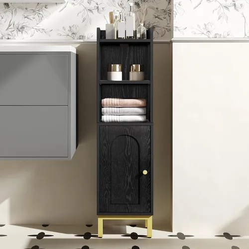Vista 12 de Hzuaneri Gabinete de almacenamiento de baño, pequeño gabinete de piso de Marrón rústico