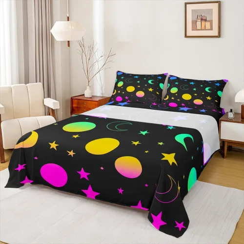 Vista 19 de Erosebridal Juego de sábanas tamaño individual con estampado de luna, diseño de flores de loto, color morado degradado, juego de sábanas orientales