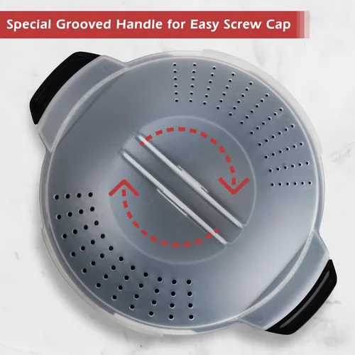 Vista 6 de Utensilios de cocina profesionales grandes para microondas de 2 cuartos, vaporera de microondas para verduras, cocinador para microondas - sin BPA