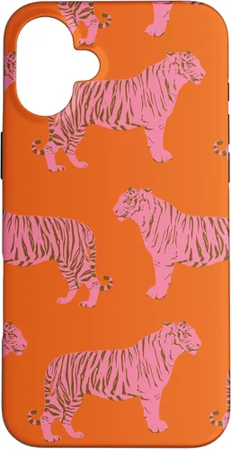 Vista 22 de Funda para iPhone 17 con diseño de tigre rosa y naranja