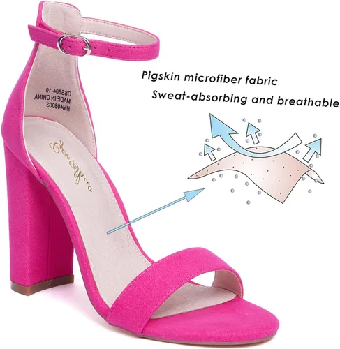 Vista 3 de GENSHUO Sandalias de tacón alto grueso de 4 pulgadas con correa para el tobillo, zapatos de novia para fiesta de boda