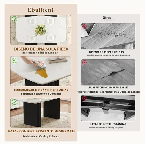 Vista 6 de Juego de mesa de comedor blanco Ebullient para 4, juego de mesa de comedor ovalada de mármol de 67' con 4 sillas de metal, parte superior de grano