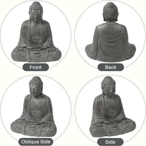 Vista 8 de LuxenHome - Estatua de Buda para exteriores e interiores, estatuas de jardín de Buda meditadoras de piedra de fibra de 17 pulgadas, esculturas zen