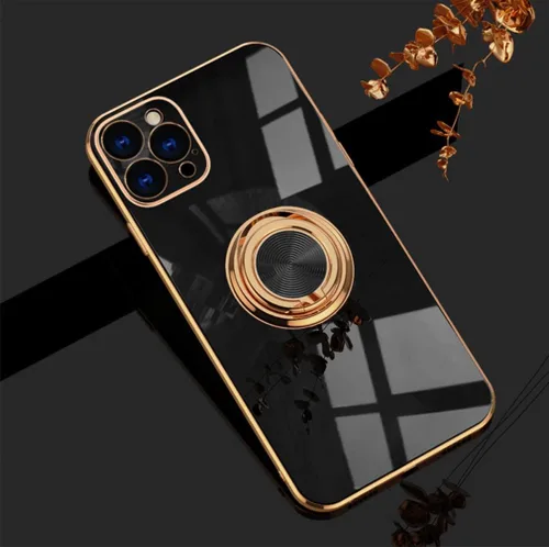 Vista 86 de Compatible con iPhone 11 Kickstand, anillo de rotación de 360 grados integrado con borde de oro rosa brillante que funciona con soporte magnético