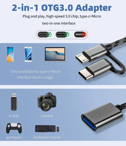 Vista 7 de Adaptador USB hembra a micro USB + USBC macho 3.0 OTG, accesorios de cable compatibles para Samsung MacBook iPhone15 Pro Max Plus iPad Pro Air Mouse