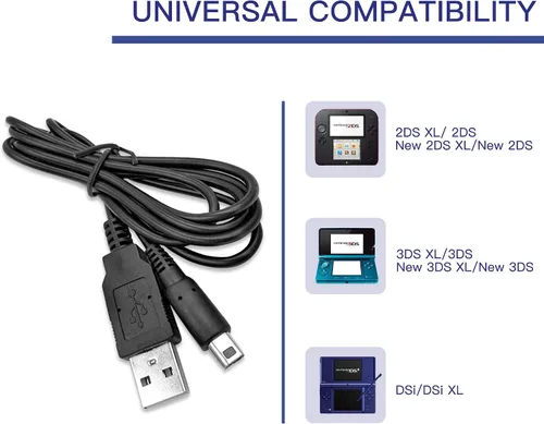 Vista 2 de Kit de cable de carga USB 3DS XL adaptador de alimentación de CA y lápiz capacitivo para Nintendo New 3DS XL cable de carga de viaje de pared