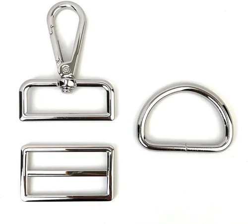 Vista 6 de 15 piezas de herrajes para bolso, ganchos giratorios de servicio pesado con anillos en D para bolso y hebillas deslizantes de tres guías