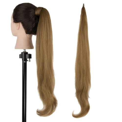 Vista 14 de IMISSU Extensión de pelo Cola de caballo Cabello flexible Colas de caballo Postizos (Negro)