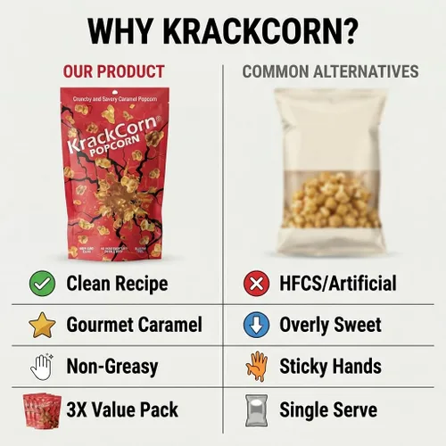 Vista 7 de KrackCorn Palomitas de maíz de caramelo, sin OMG, sin gluten, sin alta fructosa, sin culpa, delicia nocturna de película no grasa, 1.25 onzas
