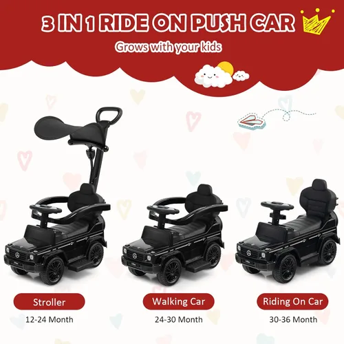 Vista 2 de Costzon Coche de empuje para niños pequeños, 3 en 1 Mercedes Benz Cochecito deslizante para caminar con toldo, asa, barandilla de apoyabrazos