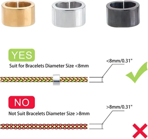 Vista 6 de PH PandaHall Dijes deslizantes de acero inoxidable con conector rápido de cuerda, clips de cuerda de cuero, deslizador de agujero grande, cuentas