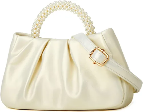 Vista 2 de Bolso de noche para mujer, con perlas, elegante, fruncido, para noche, hobo, bolso cruzado para boda, fiesta, baile de graduación 2023