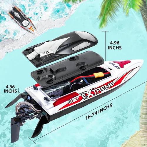 Vista 4 de BEZGAR Bote RC, barco de control remoto sin escobillas grande de 18 pulgadas para adultos y niños, botes de velocidad RC grandes y rápidos de 55 KPH