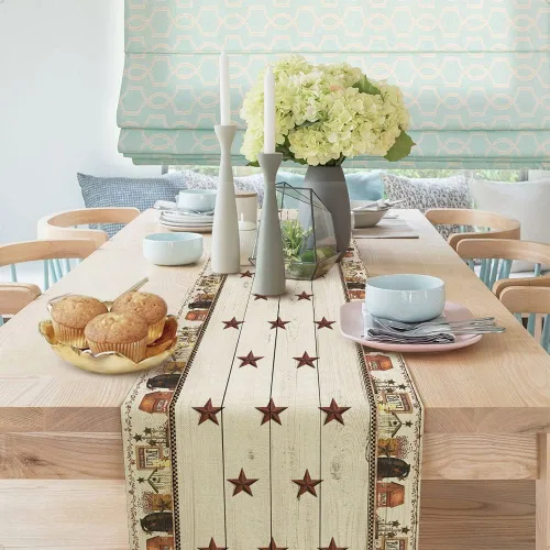 Vista 4 de Camino de mesa rústico y primitivo, camino de mesa con estrellas del oeste de Texas para comedor, cocina, sala de estar, vacaciones y decoración