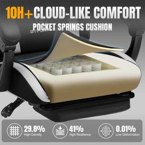 Vista 4 de GTPLAYER Silla de juegos con cojín de resorte de bolsillo, silla de oficina de cuero con respaldo alto ergonómico y soporte lumbar para aliviar