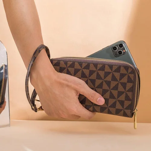 Vista 22 de Veki Billetera para mujer con doble cremallera y correa para la muñeca, monedero de cuero para tarjetas de crédito para mujeres y hombres, Negro A