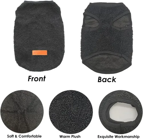 Vista 5 de Suéter para perro pequeño, chaqueta de forro polar sin mangas para invierno, ropa cálida para cachorros, abrigo de forro polar para Chihuahua Negro