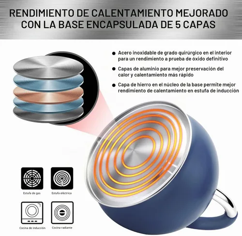 Vista 5 de Tetera silbante para estufa, tetera de acero inoxidable con mango ergonómico de silicona, tetera para estufa, 3.2 cuartos de galón / 3 litros, azul