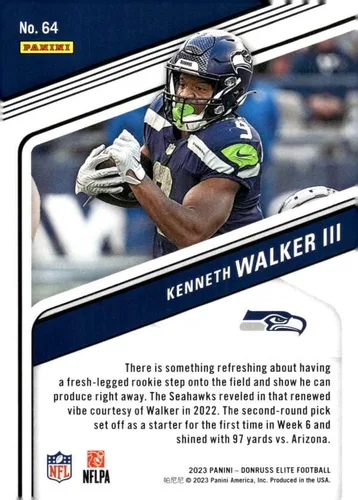 Vista 2 de 2023 Donruss Elite # 64 Kenneth Walker III Seattle Seahawks - Tarjeta oficial de fútbol americano de la NFL en estado sin procesar (NM o mejor)