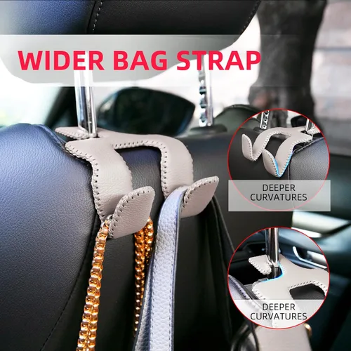 Vista 4 de Ganchos de coche para bolsos y bolsos, colgador duradero 2 en 1, gancho de cuero para reposacabezas, organizador de asiento trasero de automóvil, 1