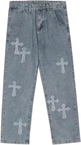 Vista 6 de KCLOT Jeans rectos estilo hip hop para hombre, de pierna ancha, estilo de los años 90