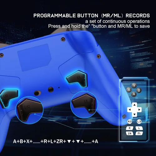 Vista 3 de Bluetooth Controller for SwitchMacPCSteamMobile PhoneiOSAndroidTViPadTableApple Arcade MFi Games, Switch Pro Controller Wireless with Adjustable