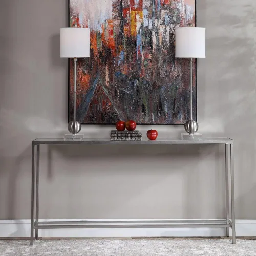 Vista 6 de Uttermost Hayley - Mesa consola de cristal transparente y plata de 60 pulgadas de ancho
