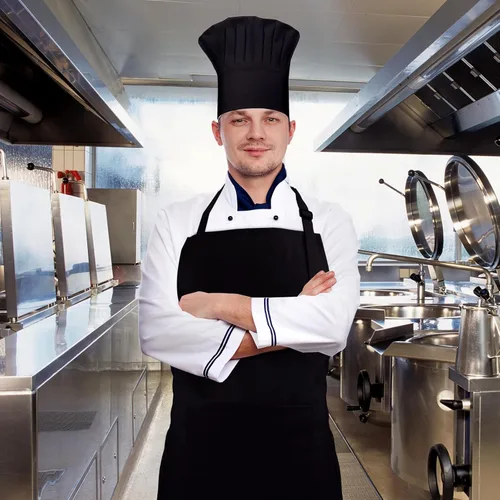 Vista 7 de Conjunto de delantal y sombrero de chef, sombrero de chef con cinta Negro