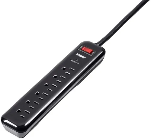 Vista 2 de Regleta de protección contra sobretensiones de 6 salidas con enchufe de perfil bajo con cable de 4 pies, 1000 julios, color negro