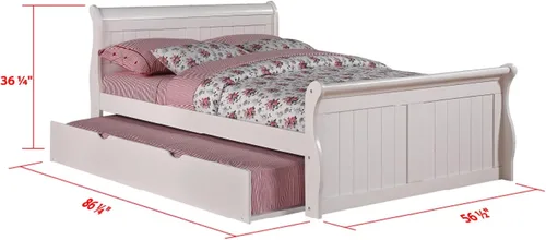 Vista 3 de Donco Kids 325-FW_503-W - Cama de trineo con cama nido, matrimonial/individual, color blanco
