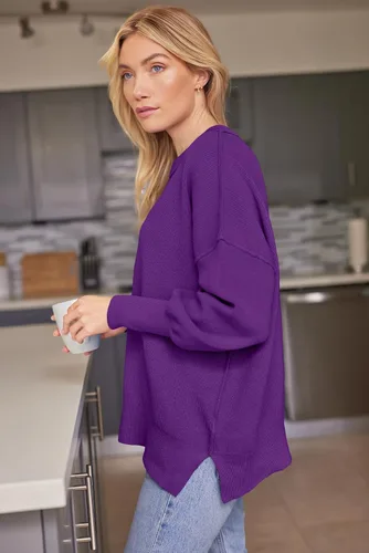 Vista 216 de Lillusory - Suéter extragrande con mangas de murciélago y cuello redondo para mujer, prenda moderna de otoño de tejido de punto sin botones