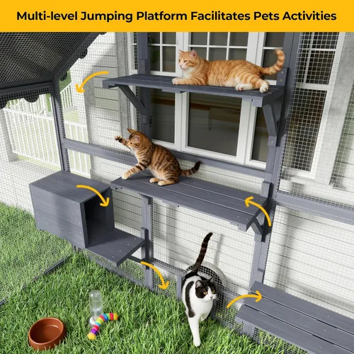 Vista 2 de COZIWOW Catio - Casa grande para gatos al aire libre, con conexión de ventana, resistente a la intemperie, condominio, plataforma, casa de animales