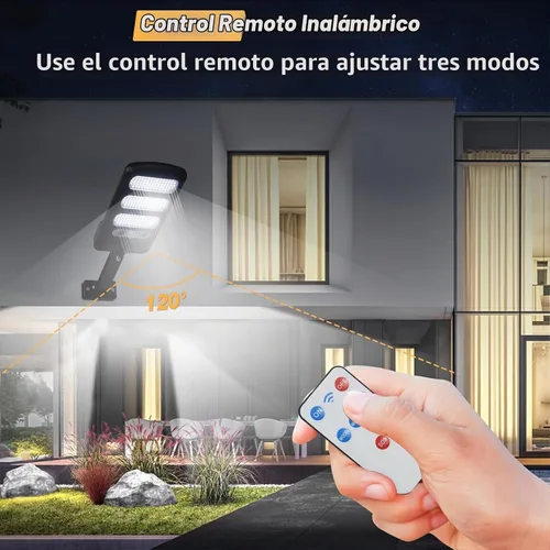 Vista 5 de SyouHome Paquete de 4 luces solares para exteriores, sensor de movimiento con control remoto, 3 modos, 2000 lm, 213 LED, luces solares