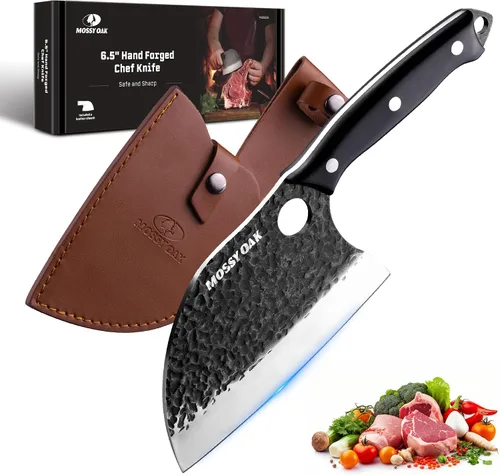 Vista 10 de Cuchillo de chef Mossy Oak, cuchillo de cocina para deshuesar, cortar y picar, cuchillo vikingo forjado a mano con mango de tanga completa y funda