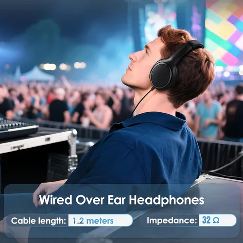 Vista 7 de Auriculares USB C con cable sobre la oreja con micrófono HD, auriculares plegables con cancelación activa de ruido