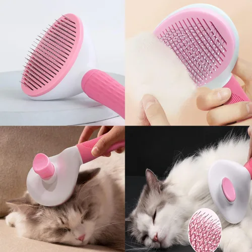 Vista 4 de Juego de 7 cepillos para perros, cepillo de limpieza para perros, cepillo autolimpiante con cortauñas, peine para pulgas y cepillo de baño de champú