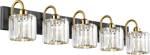Vista 21 de Luz de tocador de baño dorada - Accesorio de luz de baño de cristal sobre espejo