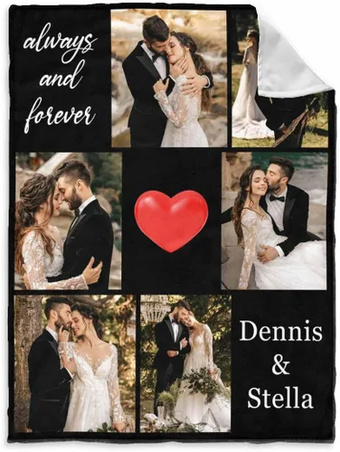 Vista 8 de InterestPrint Manta de fotos personalizada para pareja, novio, novia, manta personalizada de 6 fotos, manta personalizada de aniversario y boda