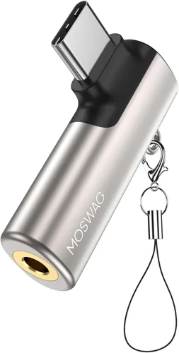 Vista 8 de MOSWAG Adaptador de auriculares USB C a conector tipo C de 0.138 in, micrófono auxiliar en ángulo derecho, dongle de audio de aleación de zinc