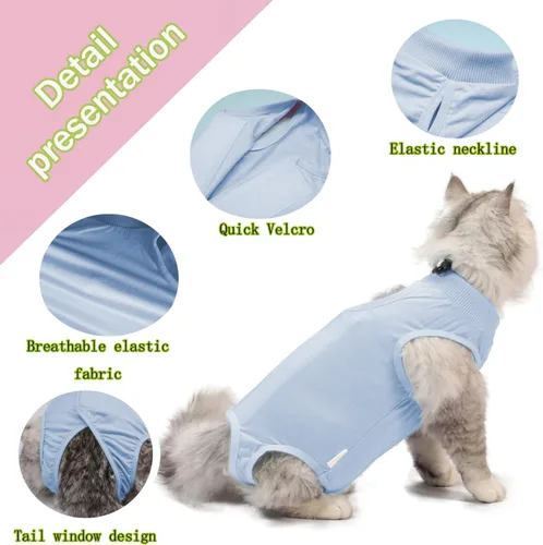 Vista 3 de Traje de cirugía para gatos, traje quirúrgico de recuperación profesional para heridas abdominales o enfermedades de la piel, alternativa de collar