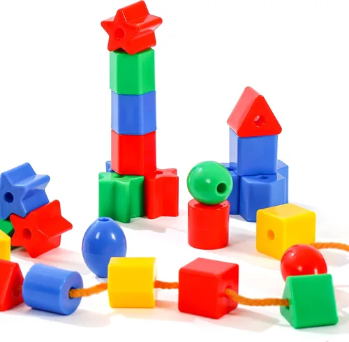 Vista 3 de KUTOI Juguetes para niños pequeños – Juego de cuentas grandes con cordones para habilidades motoras finas y coordinación ojo-mano – 36 cuentas y 6