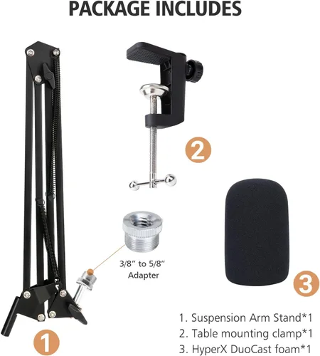 Vista 5 de HyperX DuoCast Boom Arm - Brazo de micrófono HyperX compatible con HyperX DuoCast, brazo de micrófono con cubierta de micrófono, mejora la calidad