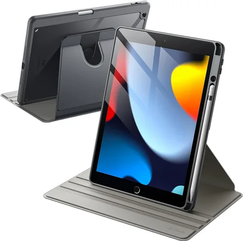 Vista 13 de JETech Funda giratoria para iPad 9/8/7 (10.2 pulgadas, modelo 2021/2020/2019, 9ª/8ª/7ª generación) con soporte para lápiz, rotación de 360 grados