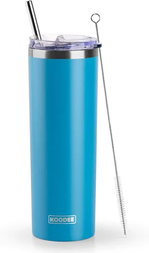 Vista 37 de koodee Vaso Tumbler Delgado de Acero Inoxidable de 20 oz con Aislamiento de Doble Pared, Vaso Tumbler Delgado para Agua para Café, Té (Azul Bebé)