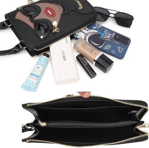 Vista 9 de Bolso de hombro para mujer, novedad con cara de mujer, bolso con asa superior y diseño funky de piel sintética, bolso de mano con asa superior