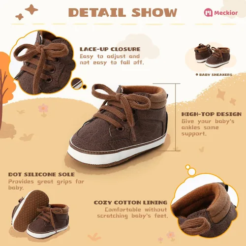 Vista 5 de Meckior - Tenis tipo botín para niños y niñas pequeños de 1 a 3 años con suela suave antideslizante de cuero sintético. Mocasines para bebés recién