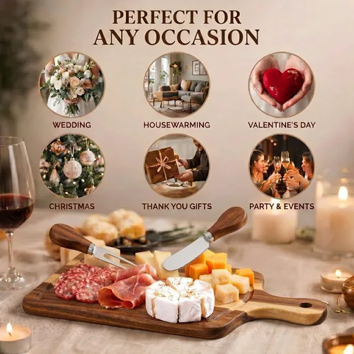 Vista 7 de Ziliny Tabla cuadrada de madera de queso con cuchillo y tenedor, con caja y etiqueta de agradecimiento, para San Valentín, despedida de soltera